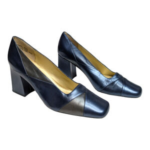 Bellini‎ Womens Two Tone Blue Leather Dress Shoes Size 8.5M 3in Pumps Heels Vtg